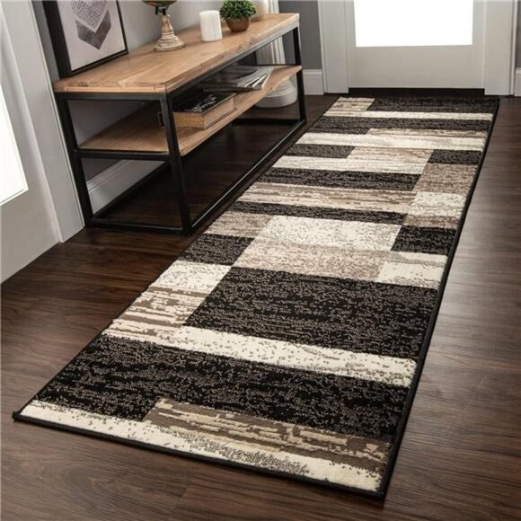 Indoor Runner Rug,Jute Backed,Modern Geometric Patchwork Floor Decor for Bedroom - Picture 1 of 7